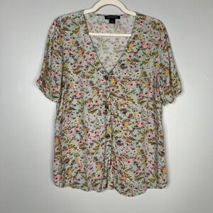Something Navy Arielle Charnas Floral Button Front Tie Front Blouse Top Size Med